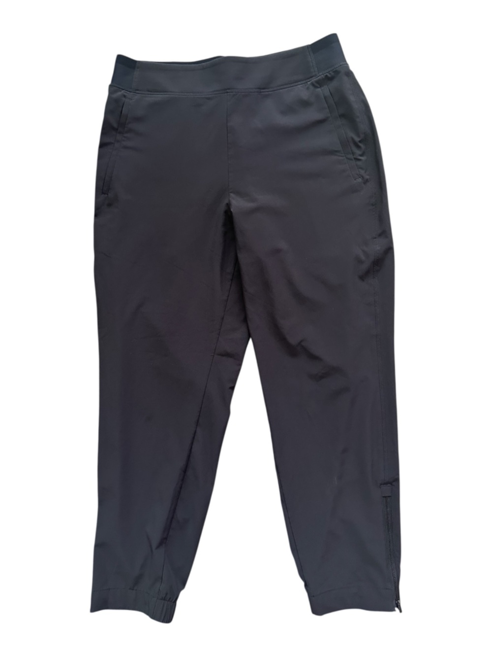 Athleta Black Pull On Jogger Pants Size 6P Petite Stretch Zip Hem Elastic Waist